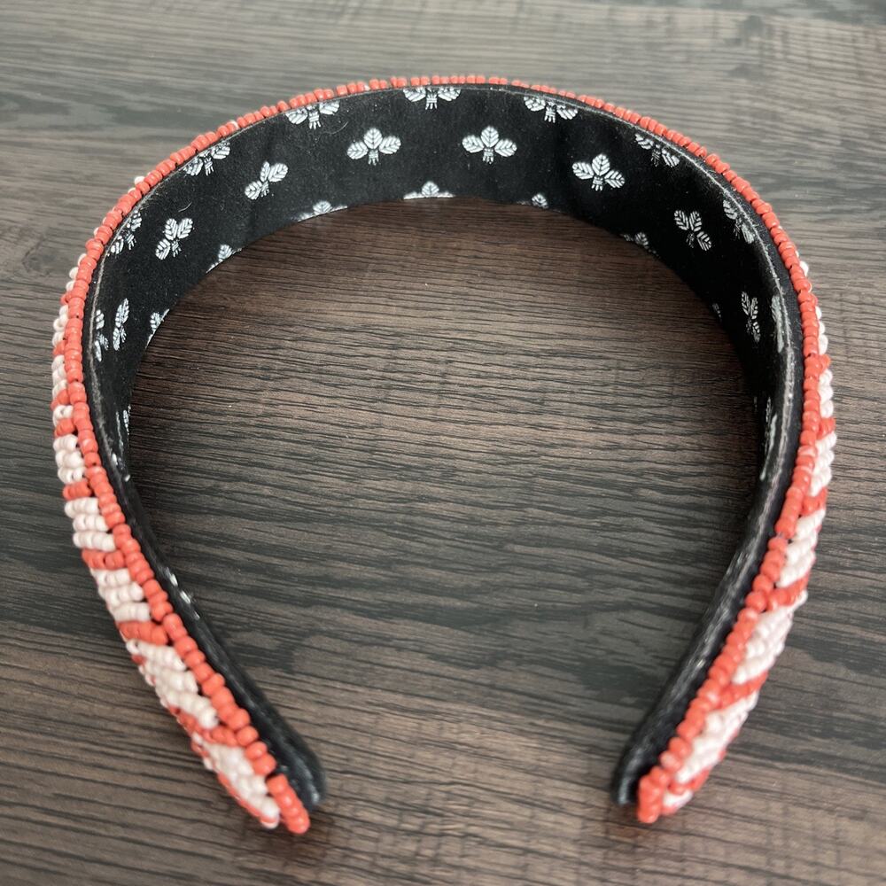 L. Erickson Evie Beaded Headband in Pink-Coral New 1"Wide - Picture 3 of 4
